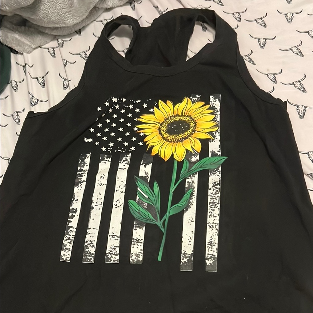 Source Unknown Black Sunflower Flag Tank Top